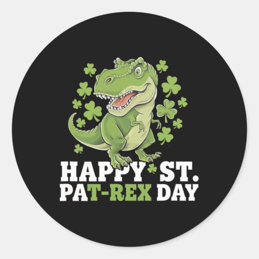 Sticker Rond Joyeuse St Patrick T-rex Et Trèfles St Patty (Devant)