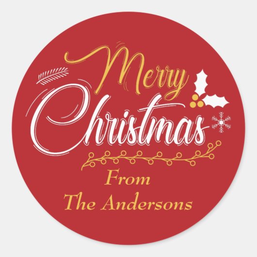 Sticker Rond Joyeuse typographie de Noël Personnalisée (Devant)