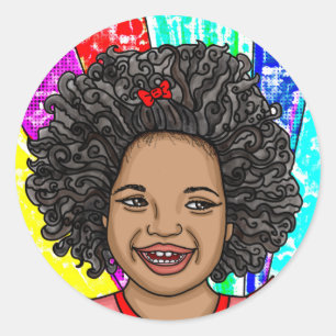 Sticker Rond Joyeuses boules   Adorable fille souriante