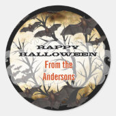 Sticker Rond Joyeuses chauves-souris d'Halloween et parchemin b (Devant)