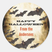 Sticker Rond Joyeuses chauves-souris d'Halloween et parchemin b (Devant)