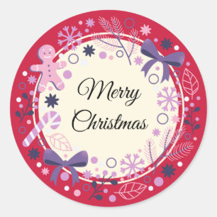 Sticker Rond Joyeuses décorations rouges de Noël