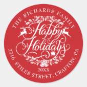 Sticker Rond Joyeuses Fêtes Adresse de Retour Élégant Noël (Devant)
