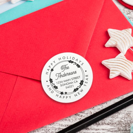 Sticker Rond Joyeuses Fêtes Adresse de Script Personnalisé Cour