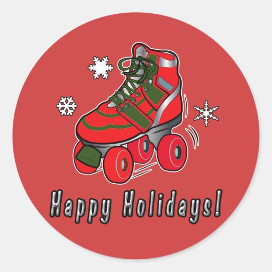 Sticker Rond Joyeuses fêtes avec Noël Roller Skate (Devant)