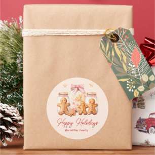 Sticker Rond Joyeuses Fêtes Blush Gingerbread Man