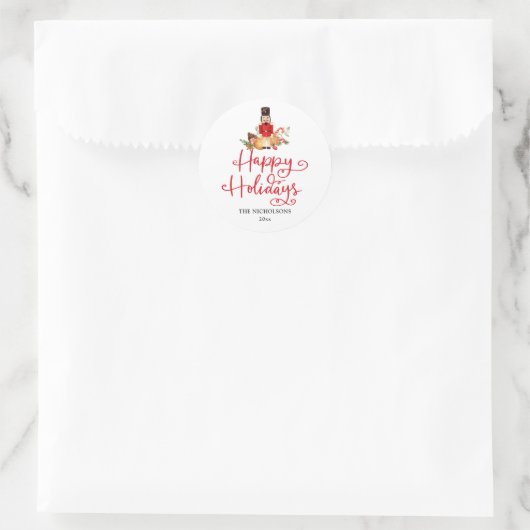Sticker Rond Joyeuses fêtes | Casse-Noeud Script manuscrit (Sac)