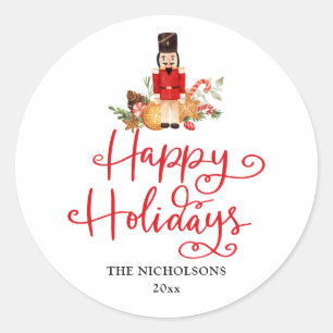 Sticker Rond Joyeuses fêtes   Casse-Noeud Script manuscrit