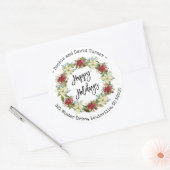 Sticker Rond Joyeuses Fêtes Chic Script Poinsettia Monogramme (Enveloppe)