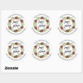 Sticker Rond Joyeuses Fêtes Chic Script Poinsettia Monogramme (Feuille)