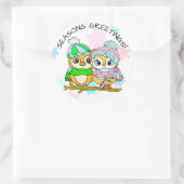 Sticker Rond Joyeuses Fêtes Cute Owl Couple Noël (Sac)