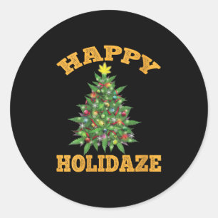 Sticker Rond Joyeuses Fêtes de femmes Drôle de Weed Noël Stoner
