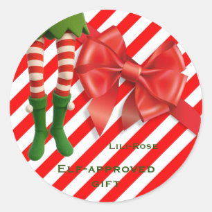 Sticker Rond Joyeuses Fêtes de Noël avec des jambes de lutin