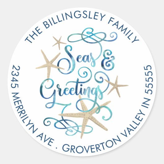 Sticker Rond Joyeuses Fêtes de Noël côtier Adresse de retour (Devant)