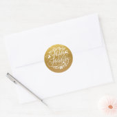 Sticker Rond Joyeuses Fêtes de Noël flocons d'or (Enveloppe)