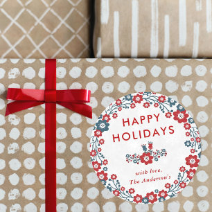 Sticker Rond Joyeuses fêtes de Noël Rouge & Bleu modernes