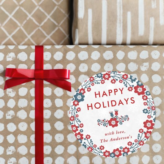 Sticker Rond Joyeuses fêtes de Noël Rouge & Bleu modernes