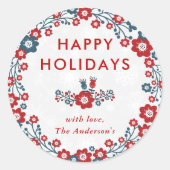 Sticker Rond Joyeuses fêtes de Noël Rouge & Bleu modernes (Devant)