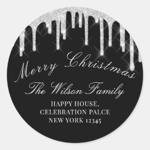 Sticker Rond Joyeuses fêtes de Noël RSVP Black Grey Silver