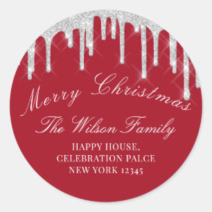 Sticker Rond Joyeuses fêtes de Noël RSVP Classy Red Silver