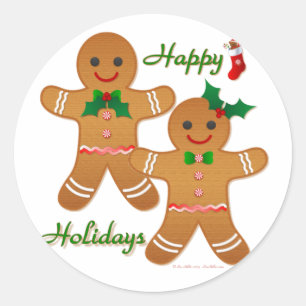 Sticker Rond Joyeuses Fêtes Garçon Fille Biscuit en Pain d'Épic