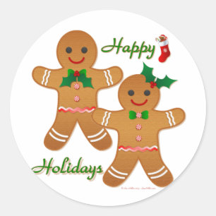 Sticker Rond Joyeuses Fêtes Garçon Fille Biscuit en Pain d'Épic