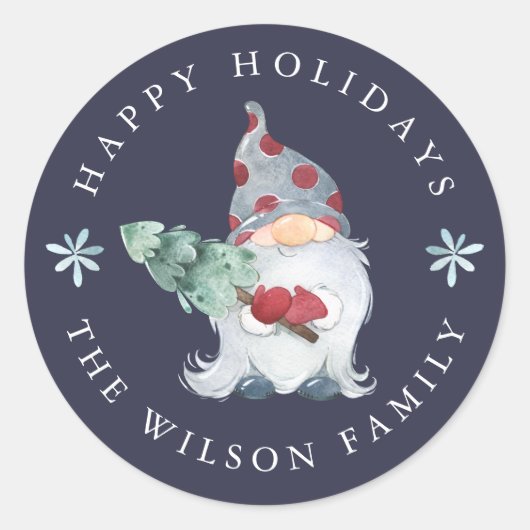 Sticker Rond Joyeuses fêtes Gnome sapin de Noël (Devant)