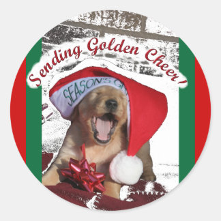 Sticker Rond Joyeuses Fêtes GOLDEN RETRIEVER CHRISTMAS PUPPY