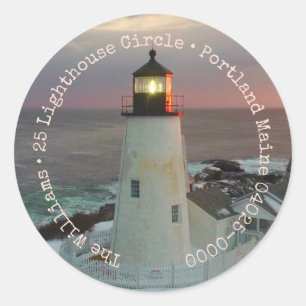 Sticker Rond Joyeuses Fêtes Lighthouse Adresse de retour