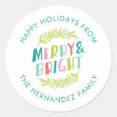 Sticker Rond Joyeuses Fêtes Merry and Bright (Devant)