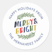 Sticker Rond Joyeuses Fêtes Merry and Bright (Devant)