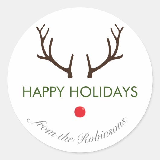 Sticker Rond "Joyeuses fêtes" Minimal Abstrait Rudolph Reindeer (Devant)