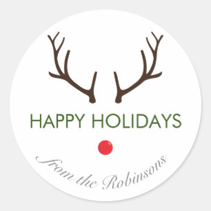 Sticker Rond "Joyeuses fêtes" Minimal Abstrait Rudolph Reindeer