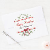 Sticker Rond Joyeuses fêtes Mistletoe Red Bow Custom Christmas (Enveloppe)