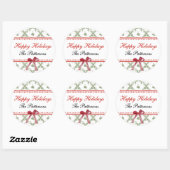 Sticker Rond Joyeuses fêtes Mistletoe Red Bow Custom Christmas (Feuille)