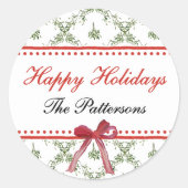 Sticker Rond Joyeuses fêtes Mistletoe Red Bow Custom Christmas (Devant)