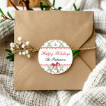 Sticker Rond Joyeuses fêtes Mistletoe Red Bow Custom Christmas<br><div class="desc">Happy Holidays Mistletoe Red Bow Custom Christmas Stickers Étiquette dispose d'élégante et élégante aquarelle verte mélodie florale accentuée avec un arc rouge avec le texte superposé "Happy Holidays" dans la typographie de script de calligraphie moderne et personnalisée avec votre nom de famille ou texte personnalisé. Ajoutez une touche de finition...</div>