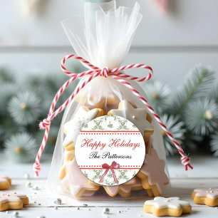 Sticker Rond Joyeuses fêtes Mistletoe Red Bow Custom Christmas