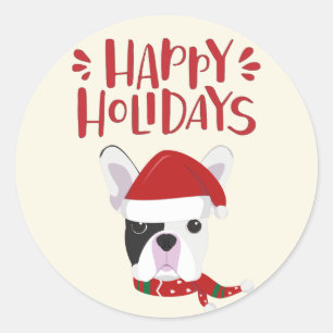 Sticker Rond Joyeuses fêtes - Noël de l'adorable Bulldog fran