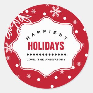 Sticker Rond Joyeuses fêtes. Noël personnalisé