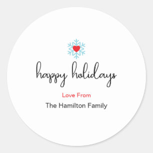 Sticker Rond Joyeuses fêtes Noël Simple Red Heart Snowflake