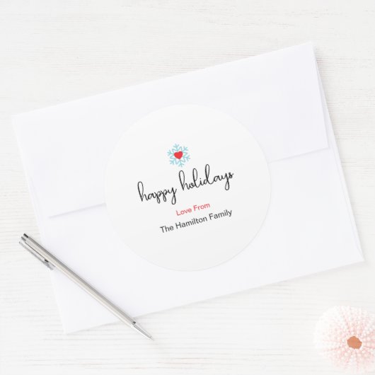 Sticker Rond Joyeuses fêtes Noël Simple Red Heart Snowflake (Enveloppe)