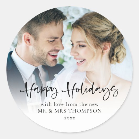 Sticker Rond Joyeuses Fêtes Nouveaux mariés Photo Overlay Noël (Devant)