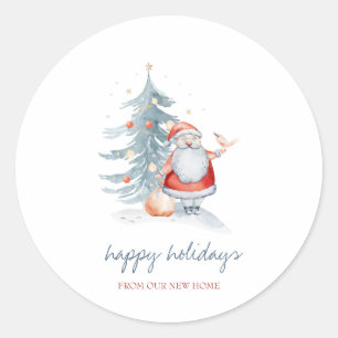 Sticker Rond Joyeuses Fêtes,Père Noël,Sapin