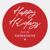 Sticker Rond Joyeuses Fêtes Personnalisées Écriture Manuscrite (Devant)