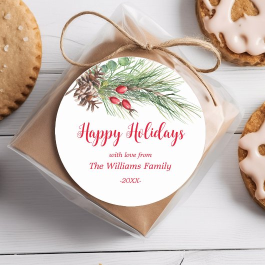 Sticker Rond "Joyeuses fêtes !" Pine d'eau Noël