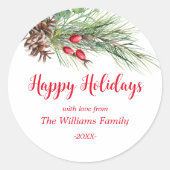 Sticker Rond "Joyeuses fêtes !" Pine d'eau Noël (Devant)
