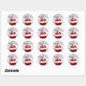 Sticker Rond Joyeuses fêtes, Présents rouges (Feuille)