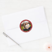 Sticker Rond Joyeuses fêtes Red Snowflake Photo (Enveloppe)