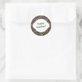 Sticker Rond Joyeuses fêtes Salutation sur Burlap saisonnier (Sac)